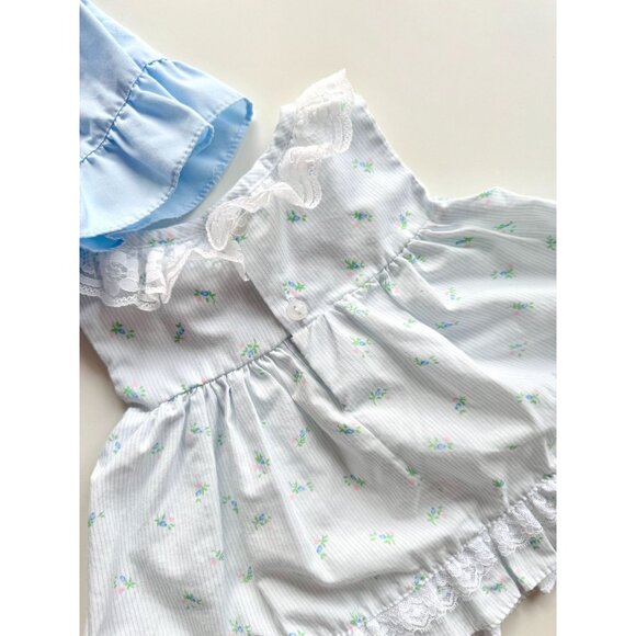 Newborn Baby Girls' MINI TOGS Blue Floral Cotton 2-Piece Dress, Size 0-14lbs - Picture 10 of 16